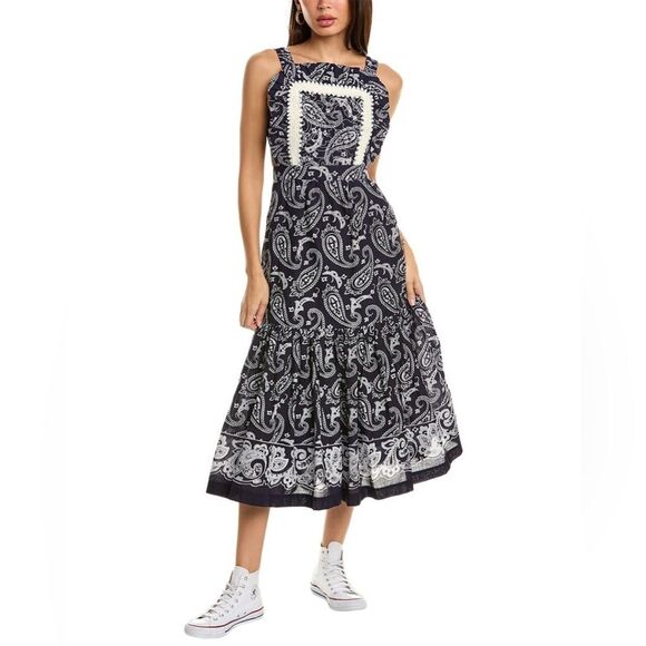 Sea New York Theodora Paisley Apron Midi Dress in Navy, NWT, Size 2 - Picture 3 of 15